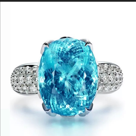 New 925 Silver Oval Cut Aquamarine Ring - Picture 2 of 4